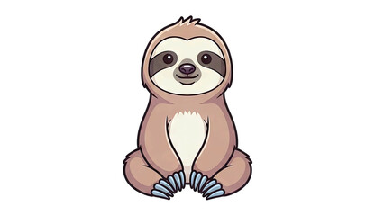 Naklejka premium Cartoon Sloth Sitting and Smiling on White Background