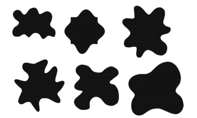 Set of six abstract black blob liquid shapes vector illustration on a white background