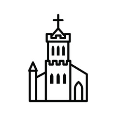 Church Building with Cross and Steeple Line Art Icon