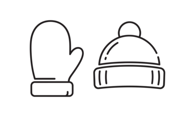 Winter hat and mitten line art icon. cold weather accessory set.