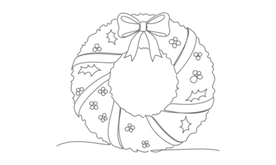 Christmas wreath line art illustration. holiday season decoration graphic.