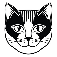Cute black and white cat vector illustration featuring a playful feline face