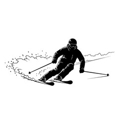 Fototapeta premium Skiing illustration of a person snowboarding down a slope with snow spray