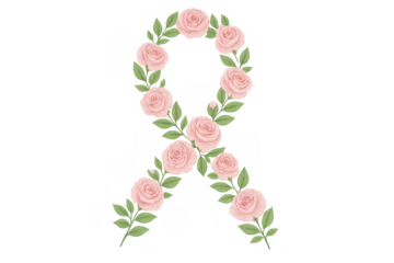 Pink roses forming a breast cancer awareness ribbon, symbolizing support, hope, and health on a transparent background