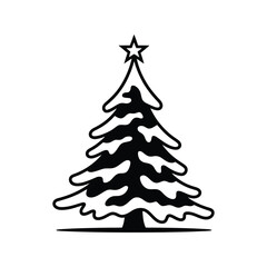 Fototapeta premium Stylized Christmas Tree Line Art Vector Illustration with Star and Snow