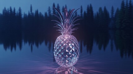 Crystal pineapple art deco sculpture on lake at night luxury home decor design