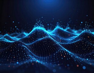 A digital visualization showcasing data waves, featuring a vibrant gradient of blues and dots