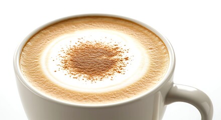 Close-up of cappuccino with cinnamon in white mug coffee drink beverage cup foam latte hot caffeine