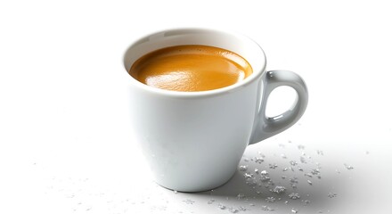 Espresso coffee in a white cup on a background with sugar crystals drink beverage caffeine hot aroma