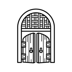 Traditional Arched Double Door with Lattice Work Icon