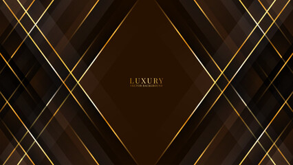 3D brown luxury abstract background overlap layer on dark space with golden polygon lines effect decoration. Modern graphic design element cutout style concept for web, flyer, card, or brochure cover