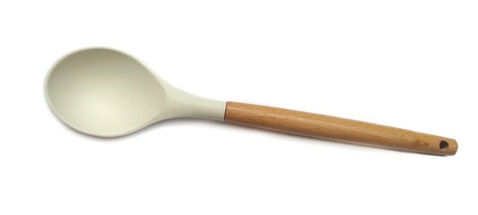 Silicone Ladle with Wooden Handle Isolated on White Background