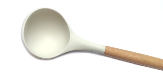 Silicone Ladle with Wooden Handle Isolated on White Background