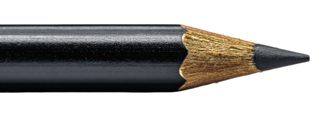 Extreme close-up of a sharpened graphite pencil tip on black