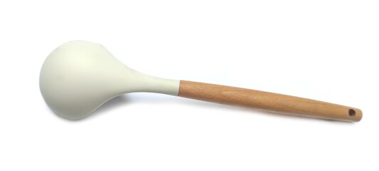 Silicone Ladle with Wooden Handle Isolated on White Background