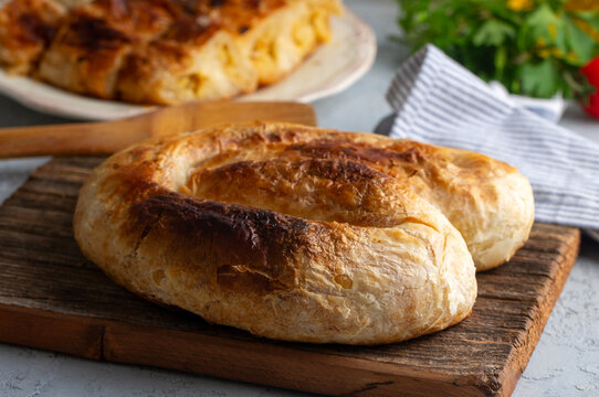 Turkish style meat stuffed filo dough borek served kol boregi.