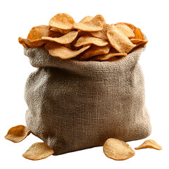 Light brown sack filled with many potato chips