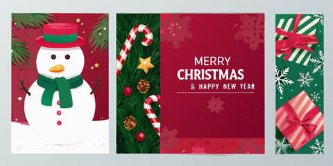 Christmas  poster clipart set. Merry Christmas greeting text clip art with Xmas decoration elements in colorful background. 