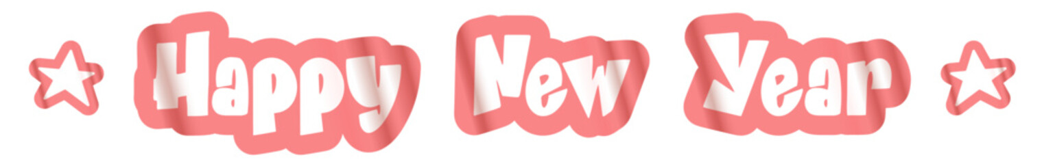 happy New year wide horizontal text sticker design isolated on white transparent background. Vintage New year day motto sticker, tag, retro label, banner, ribbon, label png with quote. New year text