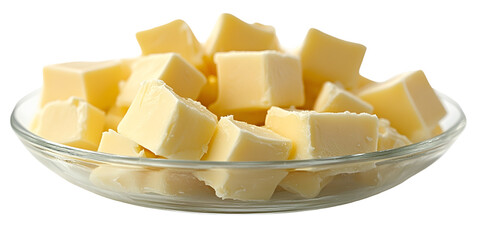Light yellow cubed food pieces in dish