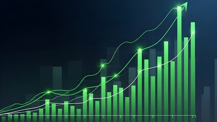 Green business chart showing financial growth and success on a dark background