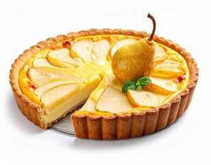 pear custard pie isolated on a white background