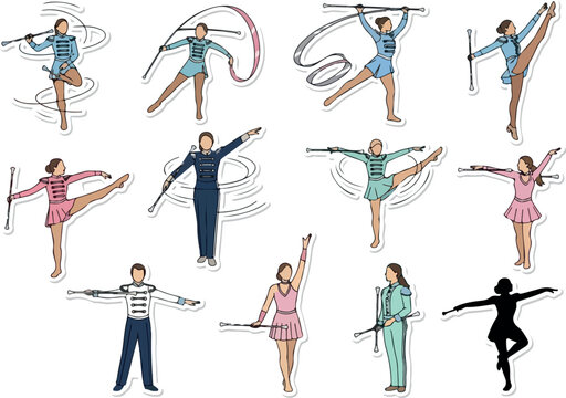 Collection of Majorette Silhouettes & Illustrations Baton Twirling & Performance Art