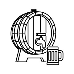 Beer Barrel with Tap and Mug Outline Icon