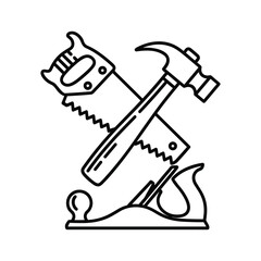 Carpentry Tools Icon with Hammer, Saw, and Hand Plane
