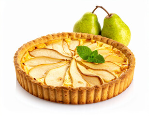 pear custard pie isolated on a white background