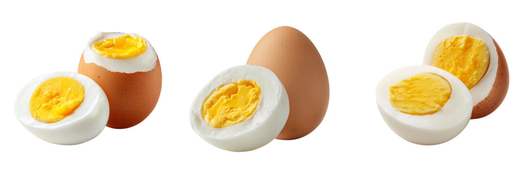 Set of Boiled egg peeled and cut in half transparent png background. Ai generated - Powered by Adobe