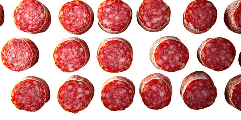 Many circular meat pieces displayed in rows