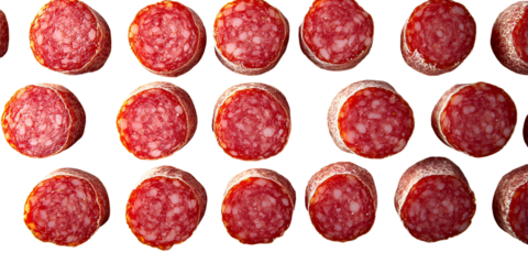 Many circular meat pieces displayed in rows