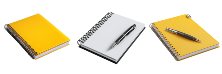 Set of Bright yellow notebook stack neatly transparent png background. Ai generated