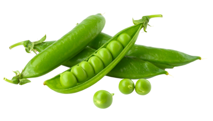 Close-up of green pea pods and peas against a black background
