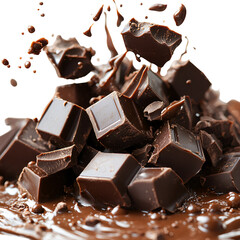 Melted chocolate cubes and splashes