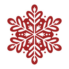 Fototapeta premium A red snowflake with decorative elements and six points is centered on a white background design image