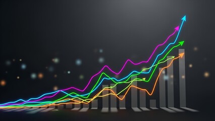 Financial growth graph with color lines representing positive market trends