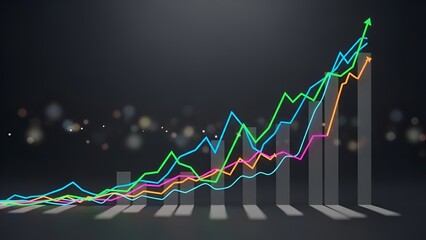 Infographic displaying financial growth with trend lines and rising bar graph