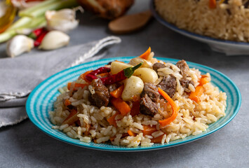 Homemade Uzbek pilaf or plov