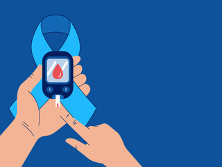 Diabetes awareness: blood glucose test with glucometer device