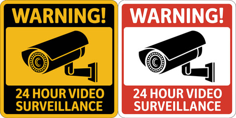 Warning sign with surveillance camera icon for 24-hour video