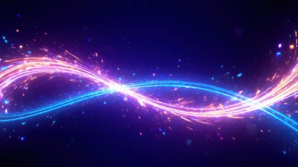 Obraz premium light trail wave with fire path trace line forming dynamic curved twirl in vibrant blue and purple neon glow creating energetic motion abstract background concept of tech design digital branding