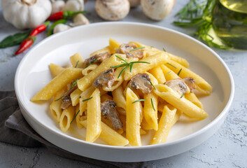 Creamy mushroom penne pasta is delicious