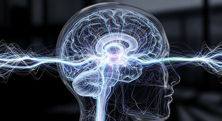 Explore human brain activity with stunning visualization of neural networks and electrical impulses, perfect for medical research or technology concepts
