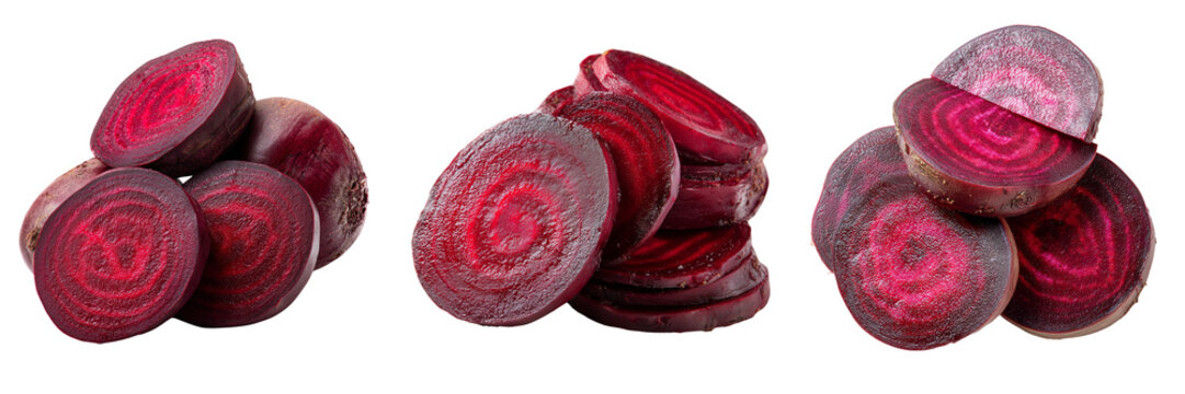 Set of Fresh beetroot sliced in half, showcasing vivid red interior and detailed texture transparent png background. Ai generated - Powered by Adobe