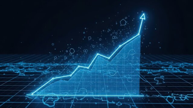 Progression of data points displayed, Operational metrics visualized with neon data and line growth - Powered by Adobe