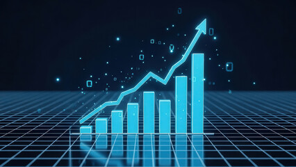 Graph displaying sudden revenue spike with luminous grid and data points indicating optimistic market outlooks