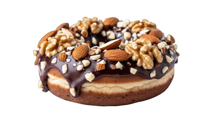 Chocolate Glazed Donut with Almonds and Walnuts on White