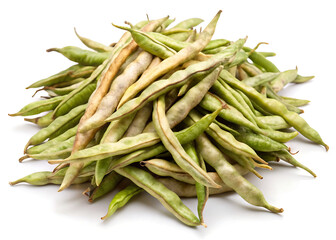 Fototapeta premium Natural messy pile of crisp bean pods on white
